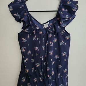 Twik Navy Floral Ruffle Blouse